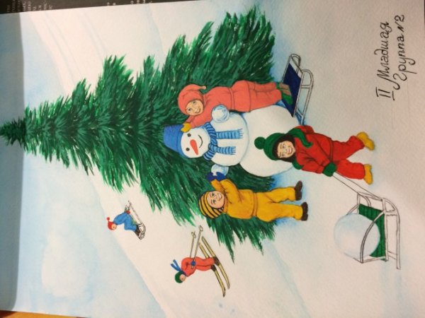 Рисование зимние развлечения