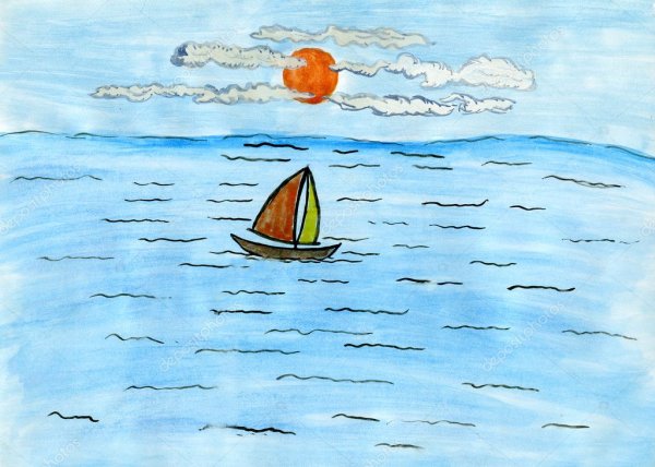 Детский рисунок на тему черное море