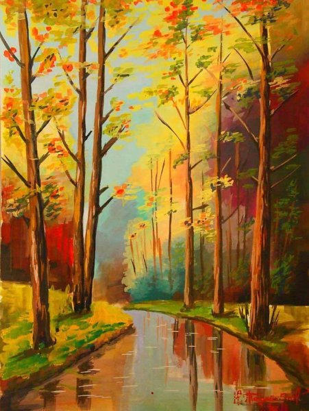 Осенний пейзаж гуашью