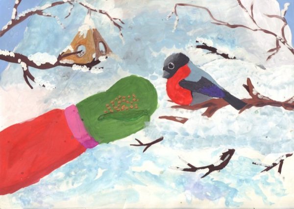 Рисование зимующие птицы