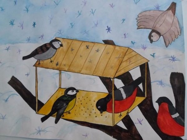 Рисование птицы зимой