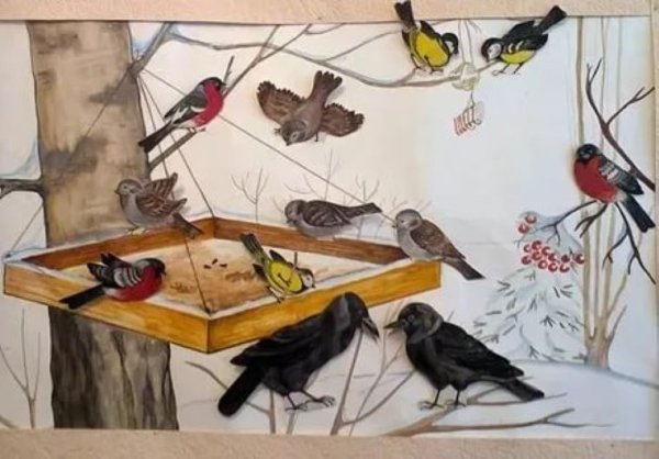 Рисование птицы на кормушке