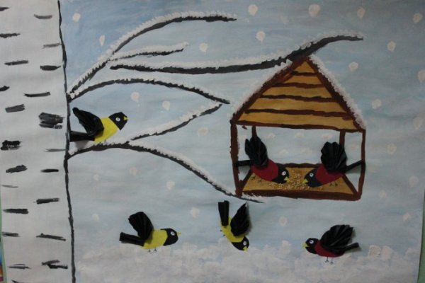 Рисование птицы на кормушке
