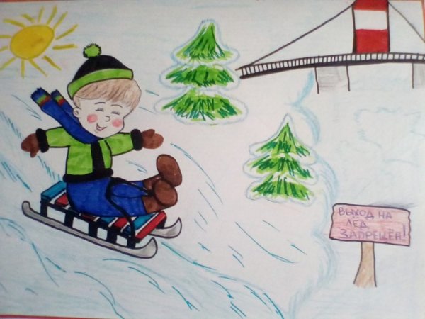 Рисунок на тему осторожно тонкий лед