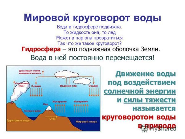 Мировой круговорот воды происходит под действием