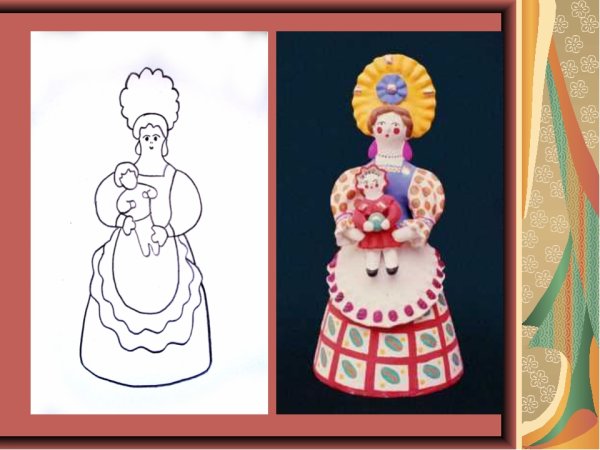 Филимоновская глиняная игрушка Барыня раскраска