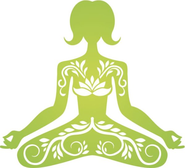 Девушка в позе лотоса силуэт