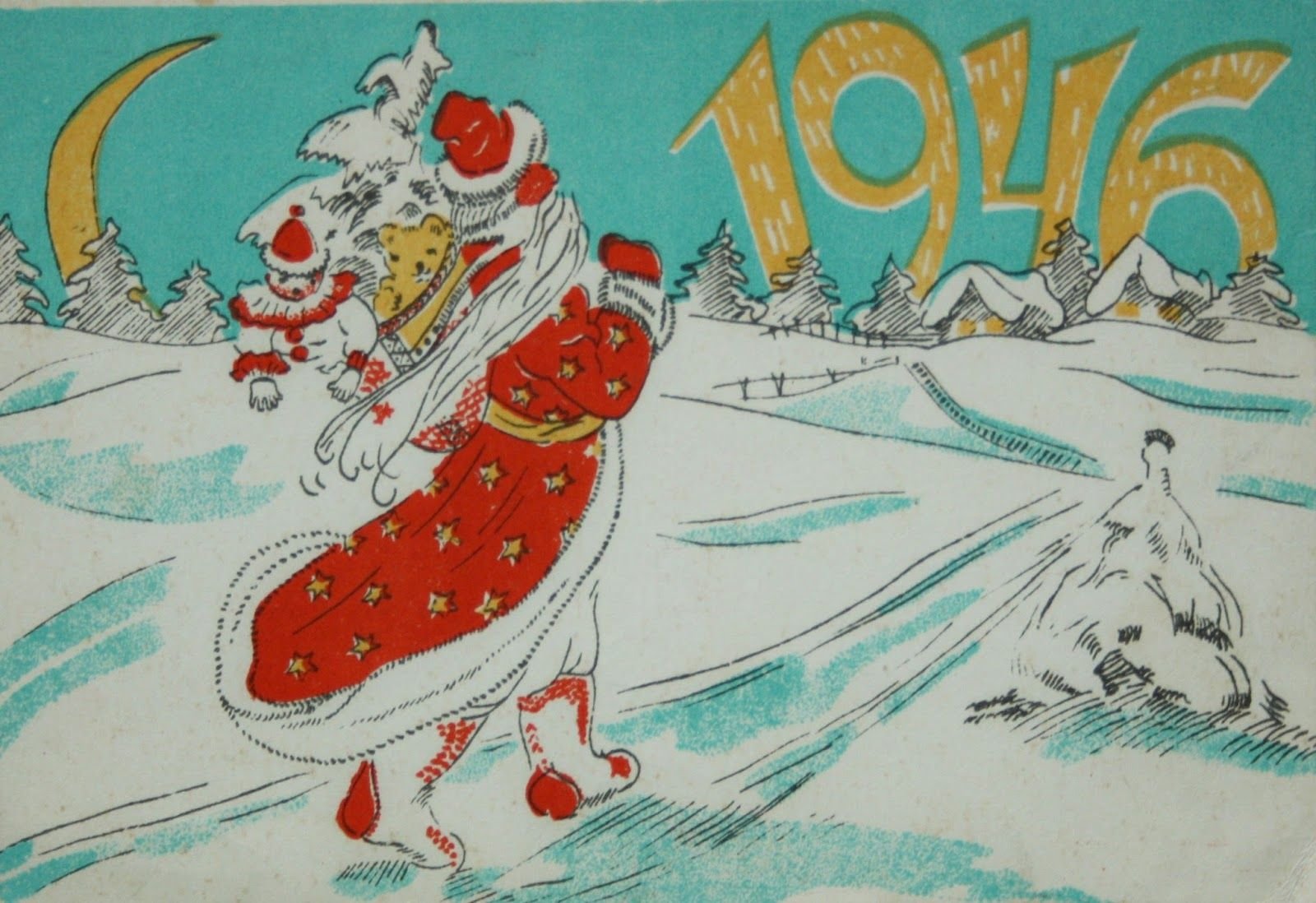 Картинки годов. Новый год 1946. Новогодние открытки 1946. Новогодняя открытка 1970. Открытки советского периода.