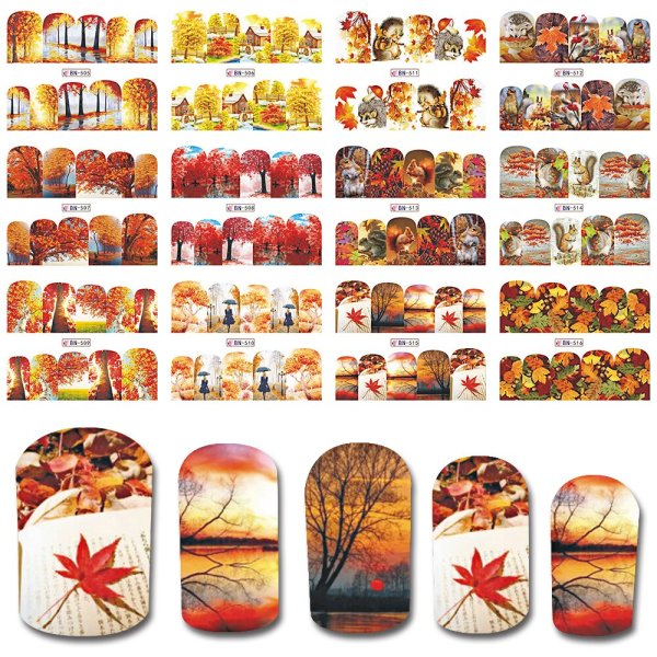 Осенние наклейки на ногти