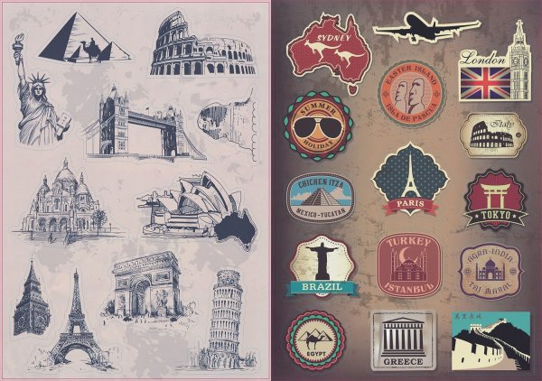 Ретро наклейки на чемодан