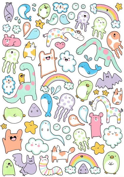 Кавайные животные для наклеек