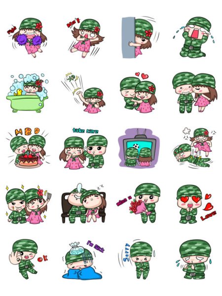 Стикеры солдат и девушка