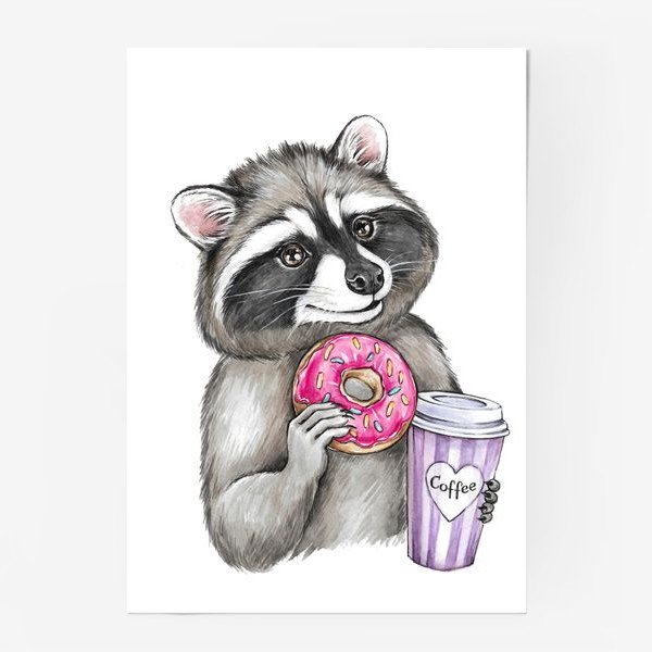 Енот рисунок акварелью