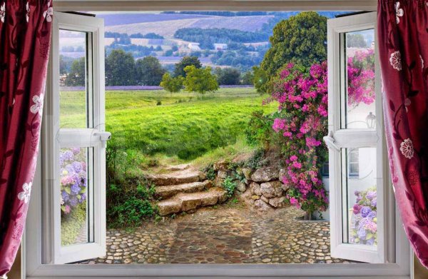 Фотообои окно с видом на деревню