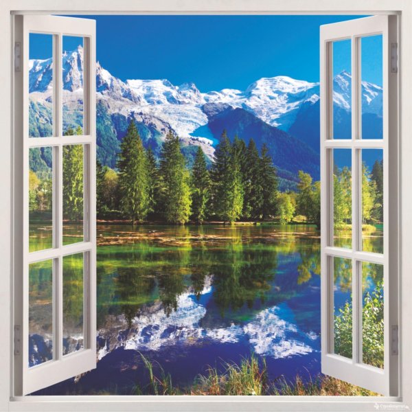 Фотообои бумажные окно 139х139 cм