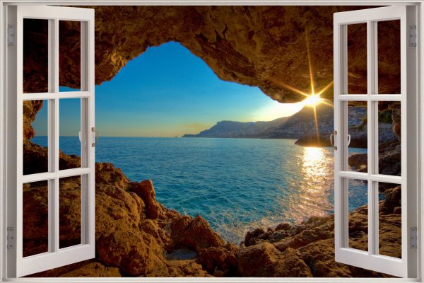 Открытое окно с пейзажем