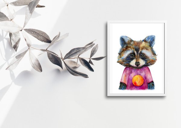 Енот с плакатом