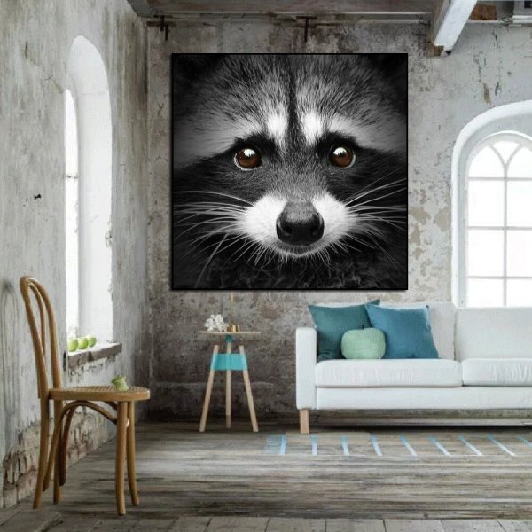 Постер енот черно белый