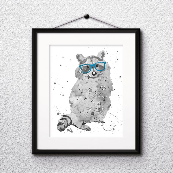 Постер енот черно белый