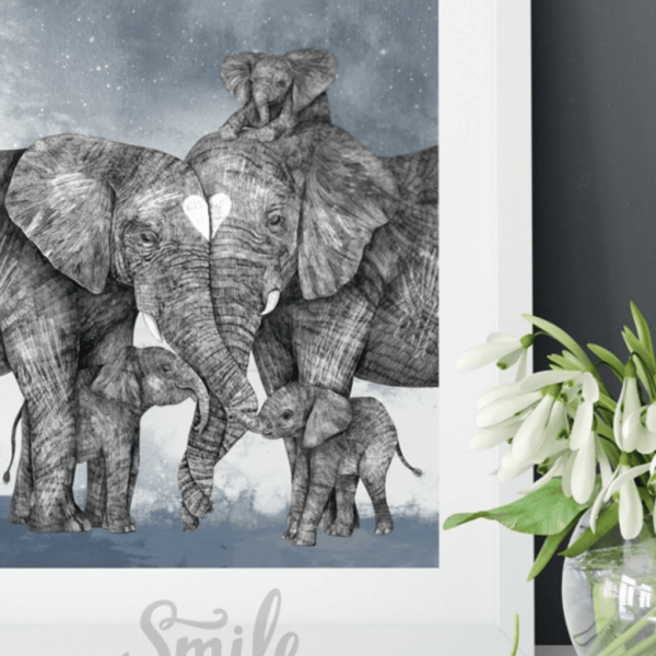Постер слон черно белый