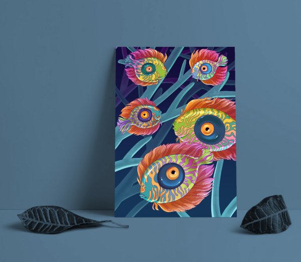 Постеры рыбки черно-белые