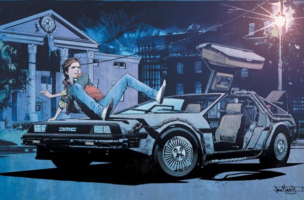 Марти Макфлай арт с Делориан