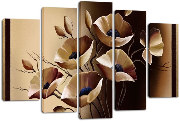 Модульные картины бежевые маки