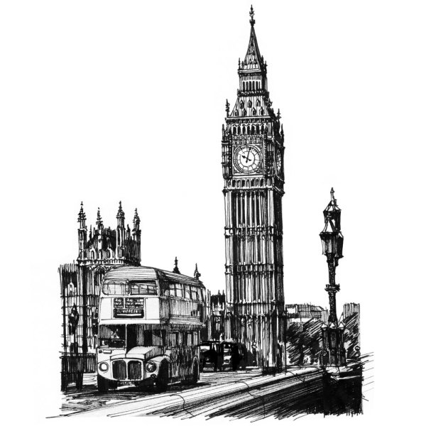 Лондон черно белый рисунок