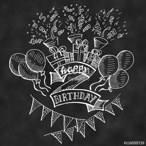 Надпись с днем рождения мелом на доске