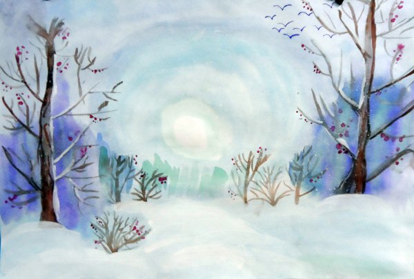 Рисование зимнего солнца