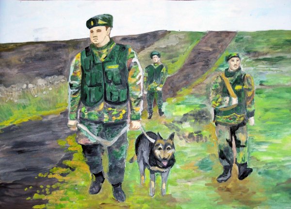 Пограничник с собакой рисование в старшей группе