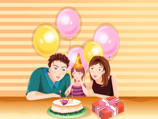 Семья празднует день рождения