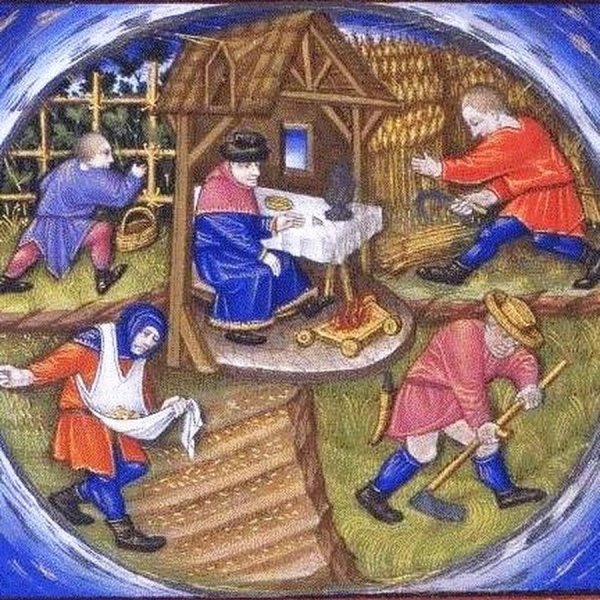 Средневековая деревня крестьян и феодалов