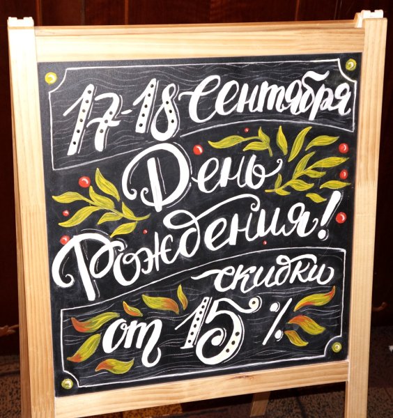 Леттеринг на меловой доске с днём рождения