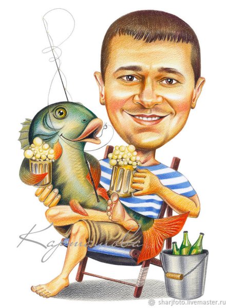 Шарж мужчина Рыбак