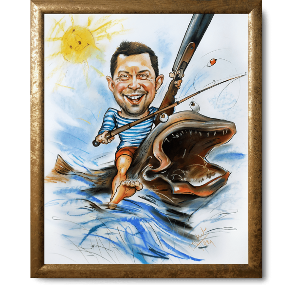 Шарж охотник и Рыбак