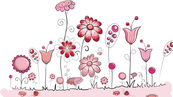 Стилизованные цветы на прозрачном фоне