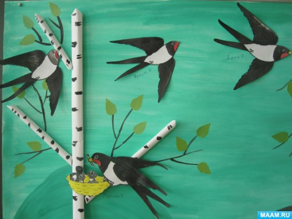 Аппликация птицы прилетели