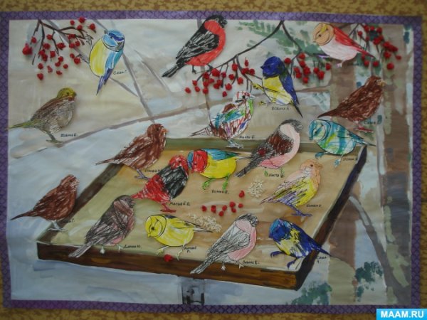 Коллективные работы детей в детском саду птицы