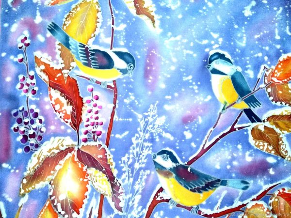 Синица акварелью
