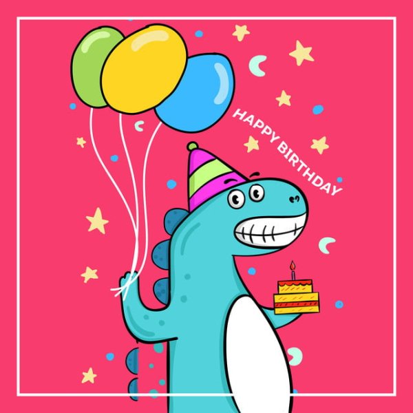 Открытка с динозавром с днем рождения