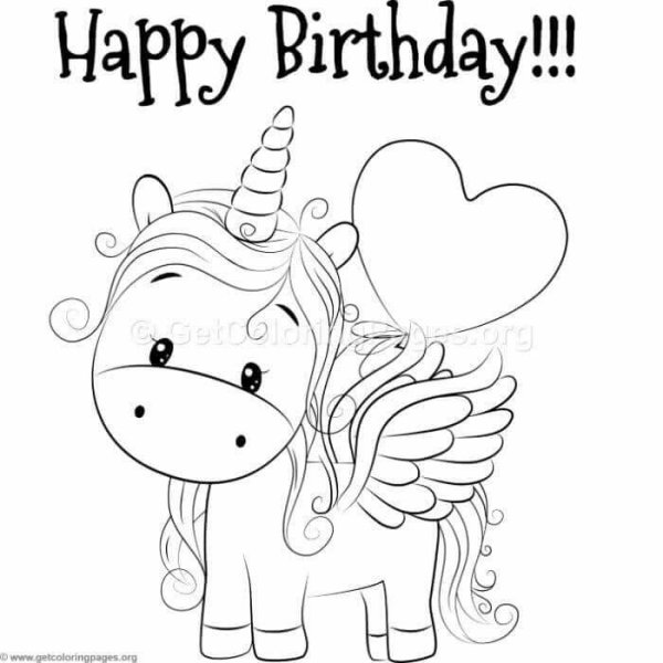Раскраска Единорог с днем рождения