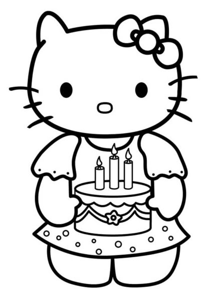 Раскраска Хелло Китти с днем рождения
