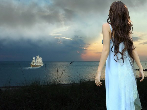 Девушка море корабль