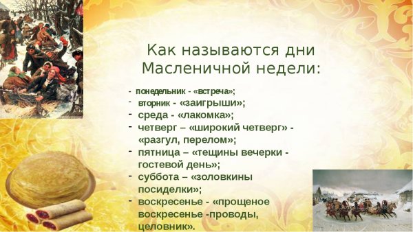 Название дней масленичной недели