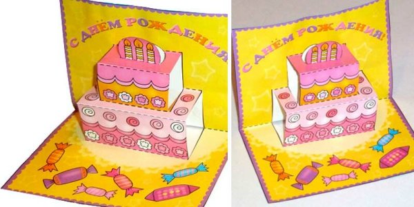 Объемная открытка торт