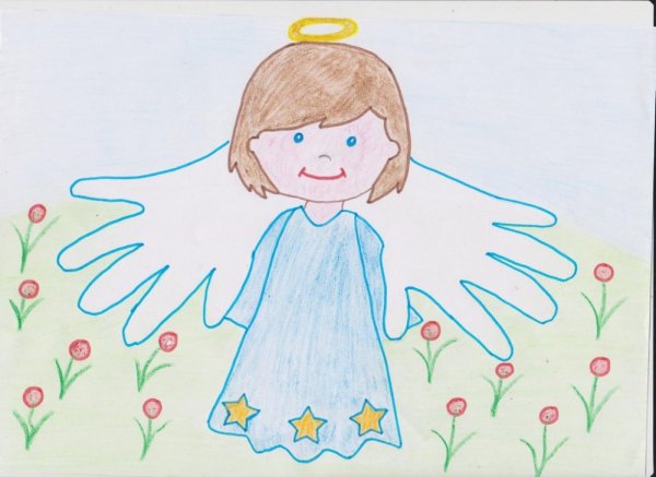 Рисунок ангела с подарком