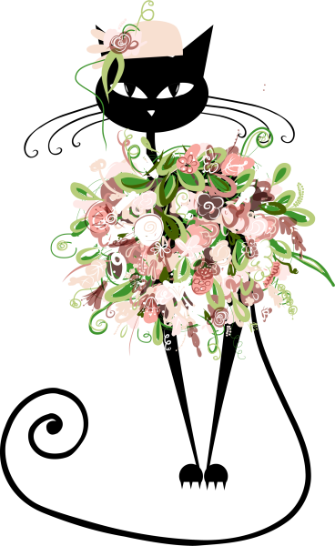 Черный кот с цветами