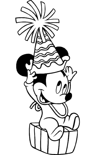 Микки Маус с днем рождения раскраска
