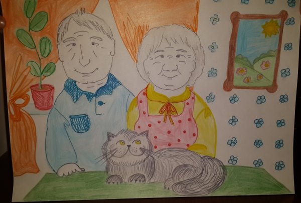 Внучка дарит бабушке цветы